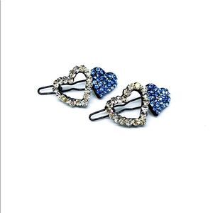 Blue and clear Rhinesrone Heart Hair Clips set of2